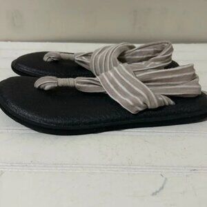 Women’s Shoes Tan White Stripes Yoga Mat Sling Sandals